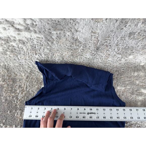 By Artisan Size L Fit Flared Knee Length Dress Navy Sleeveless Striped Casual - Picture 3 of 7